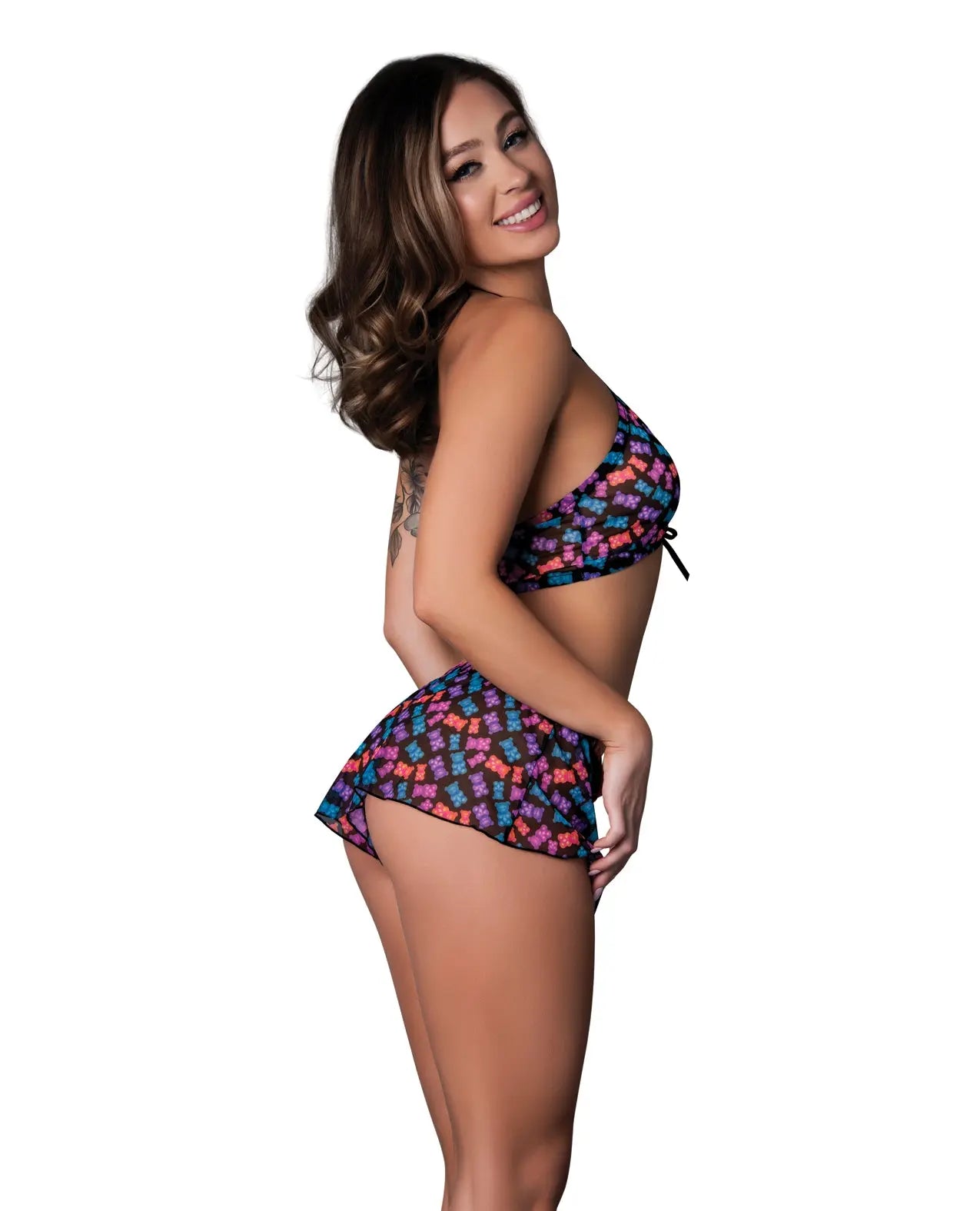 Hazy Dayz Gummy Bear Blacklight Reflective Halter Top & Short 2 pc Set - Multi S/M Magic Moments Int'l