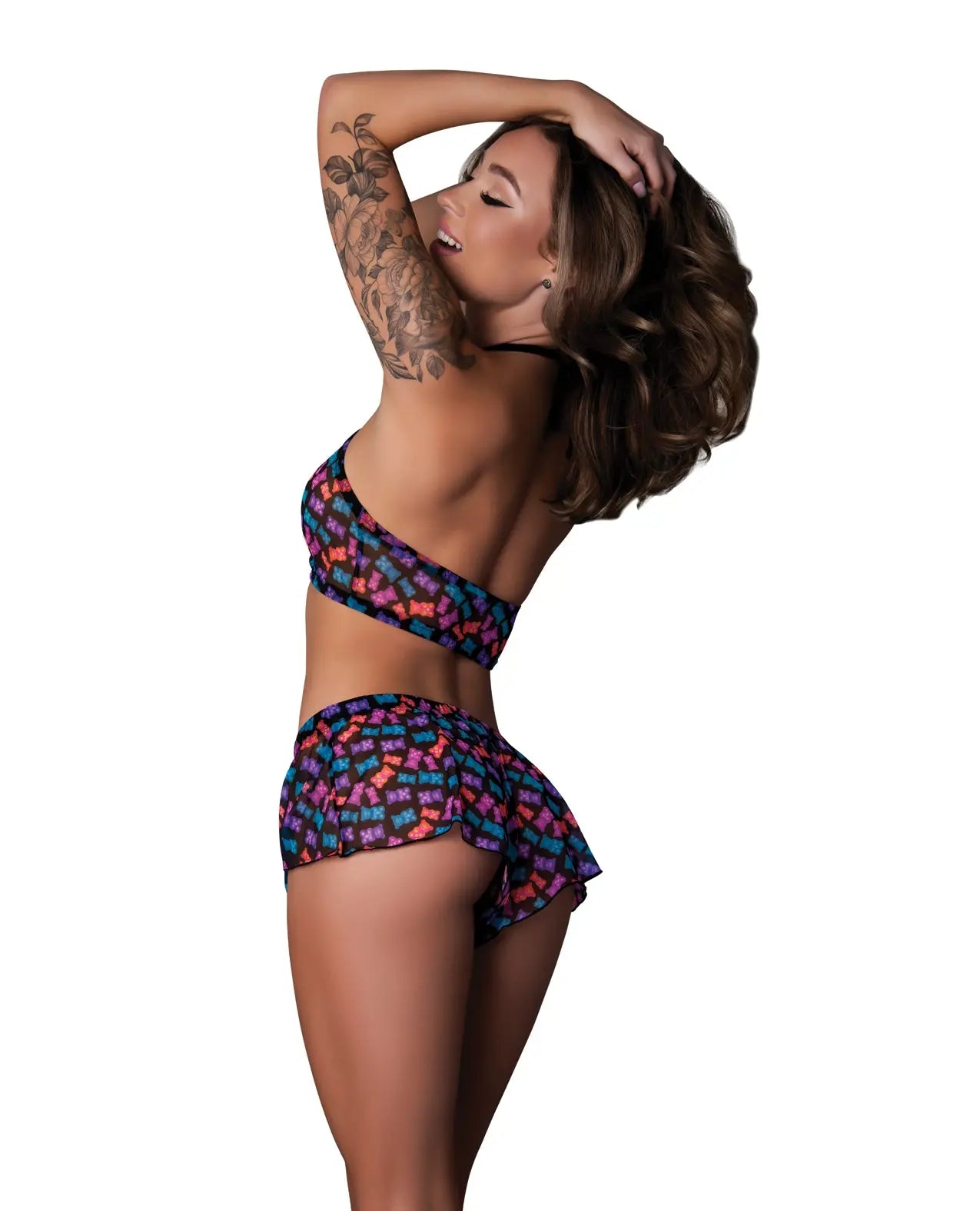Hazy Dayz Gummy Bear Blacklight Reflective Halter Top & Short 2 pc Set - Multi S/M Magic Moments Int'l