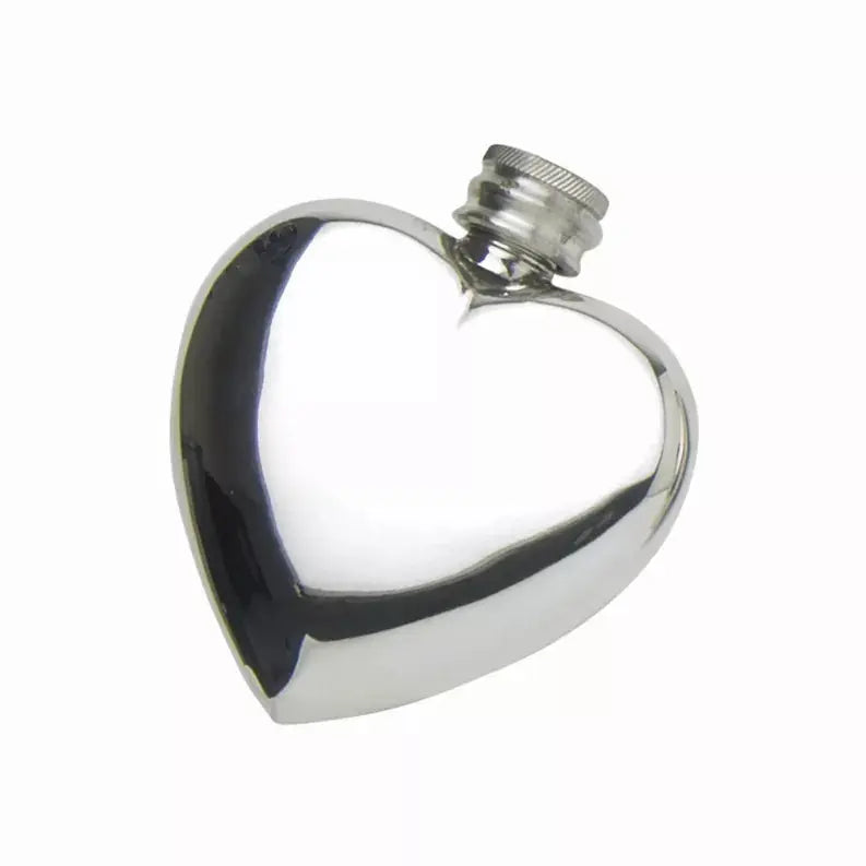 Heart Shape Flask English Pewter 3oz Corbell Silver