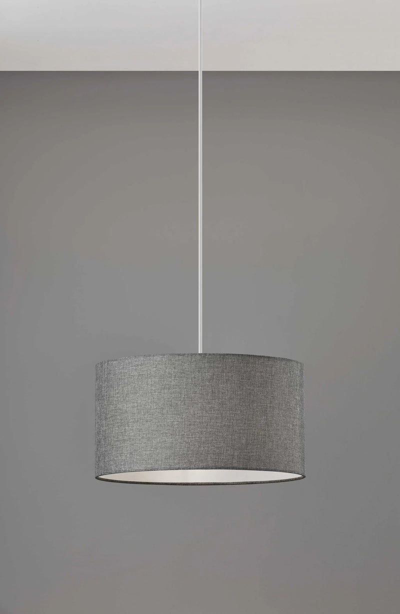 Heather Grey Fabric Shade Electric Drum Pendant - GreatEagleInc