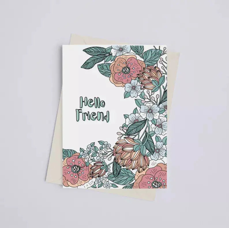 Hello Friend - Greeting Card Black Cat Bazaar