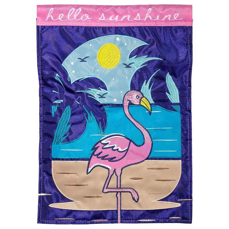 Hello Sunshine Flamingo Applique Garden Flag Dicksons Inc