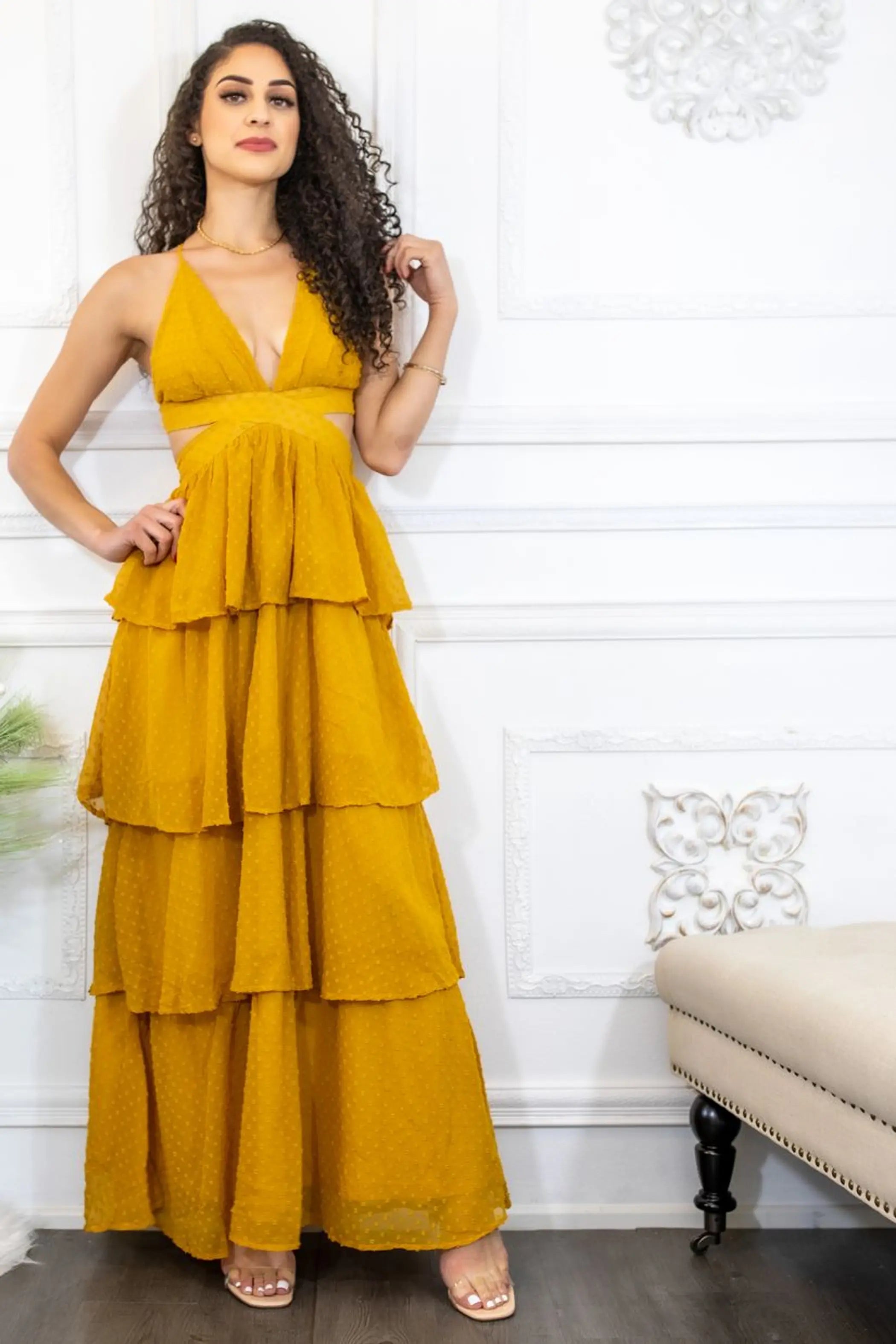 Here Comes The Sun Polka Dot RuffleMaxi Dress SurelyMine