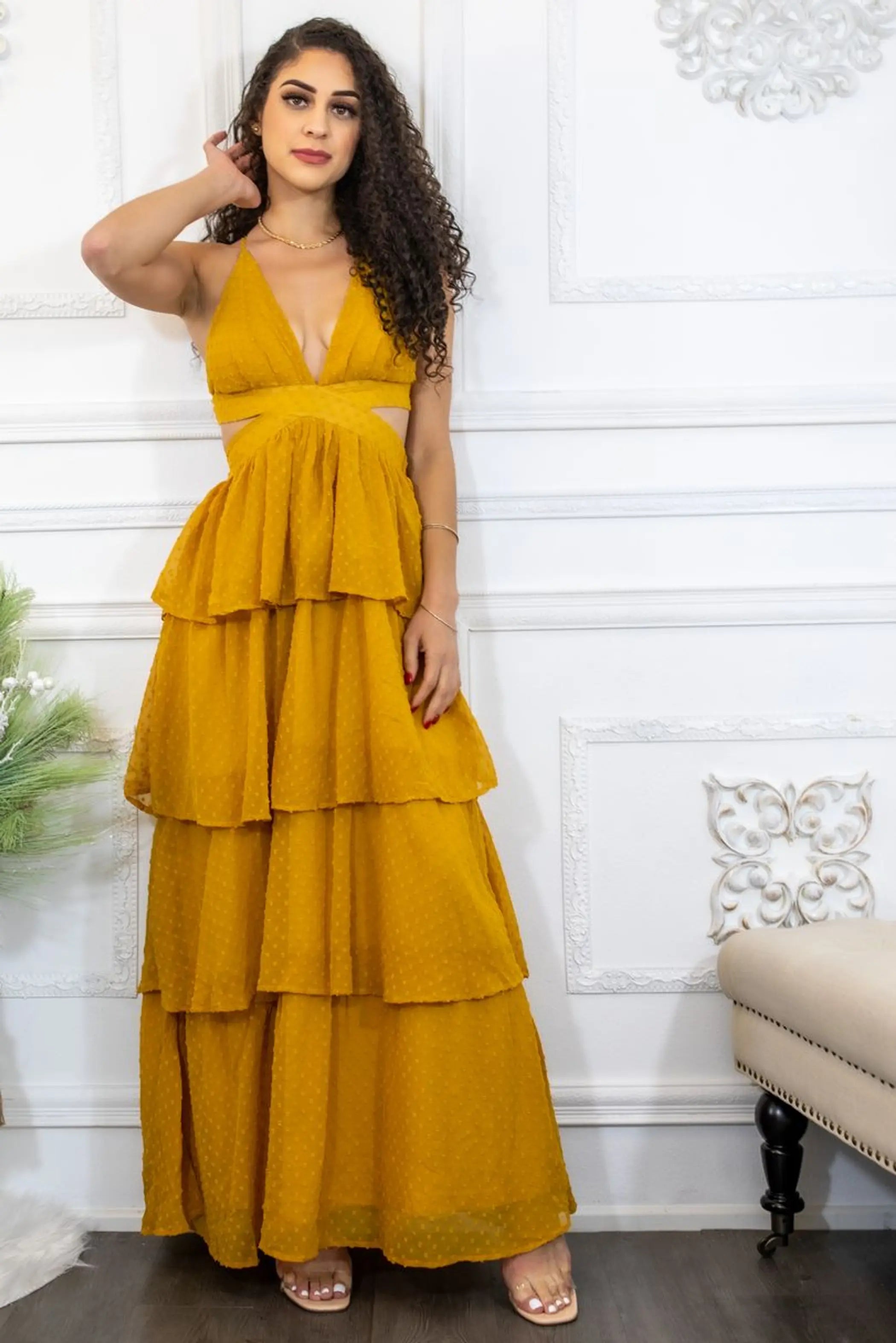 Here Comes The Sun Polka Dot RuffleMaxi Dress SurelyMine