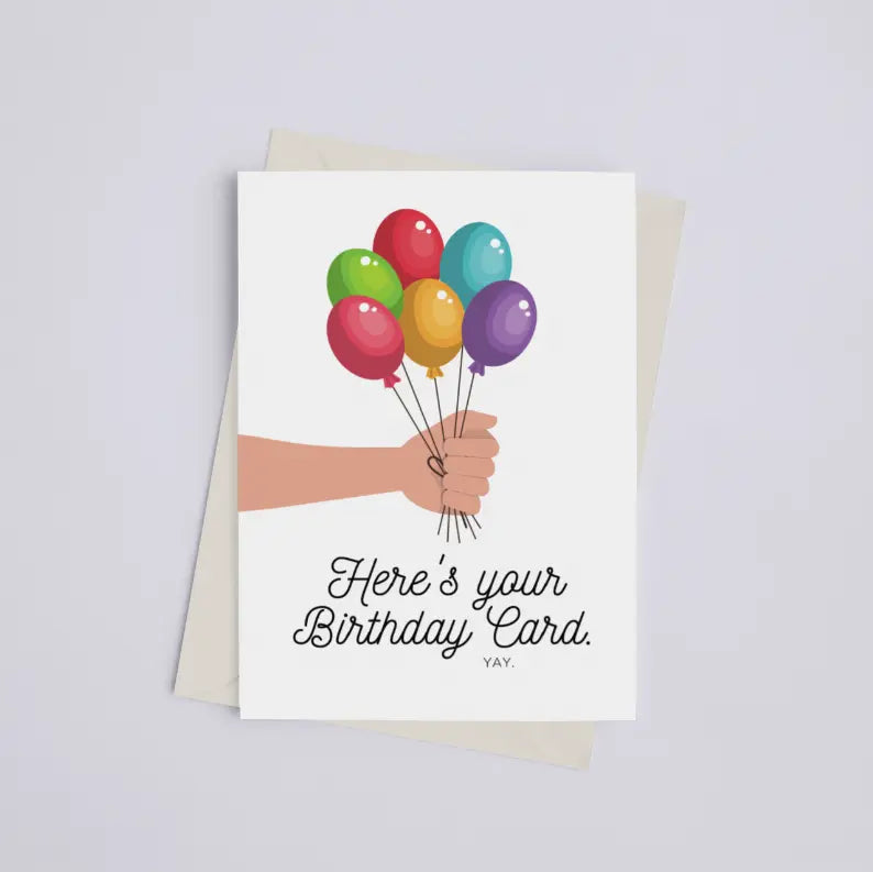 Here's Your Birthday Card, Yay - Greeting Card Black Cat Bazaar