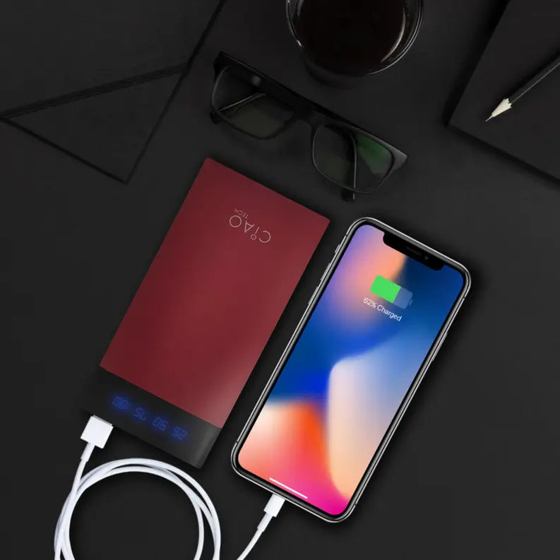High Performance Stylish 15,000 mAh Rubberized Powerbank- Wine Red CIAO Tech