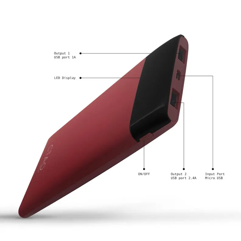 High Performance Stylish 15,000 mAh Rubberized Powerbank- Wine Red CIAO Tech