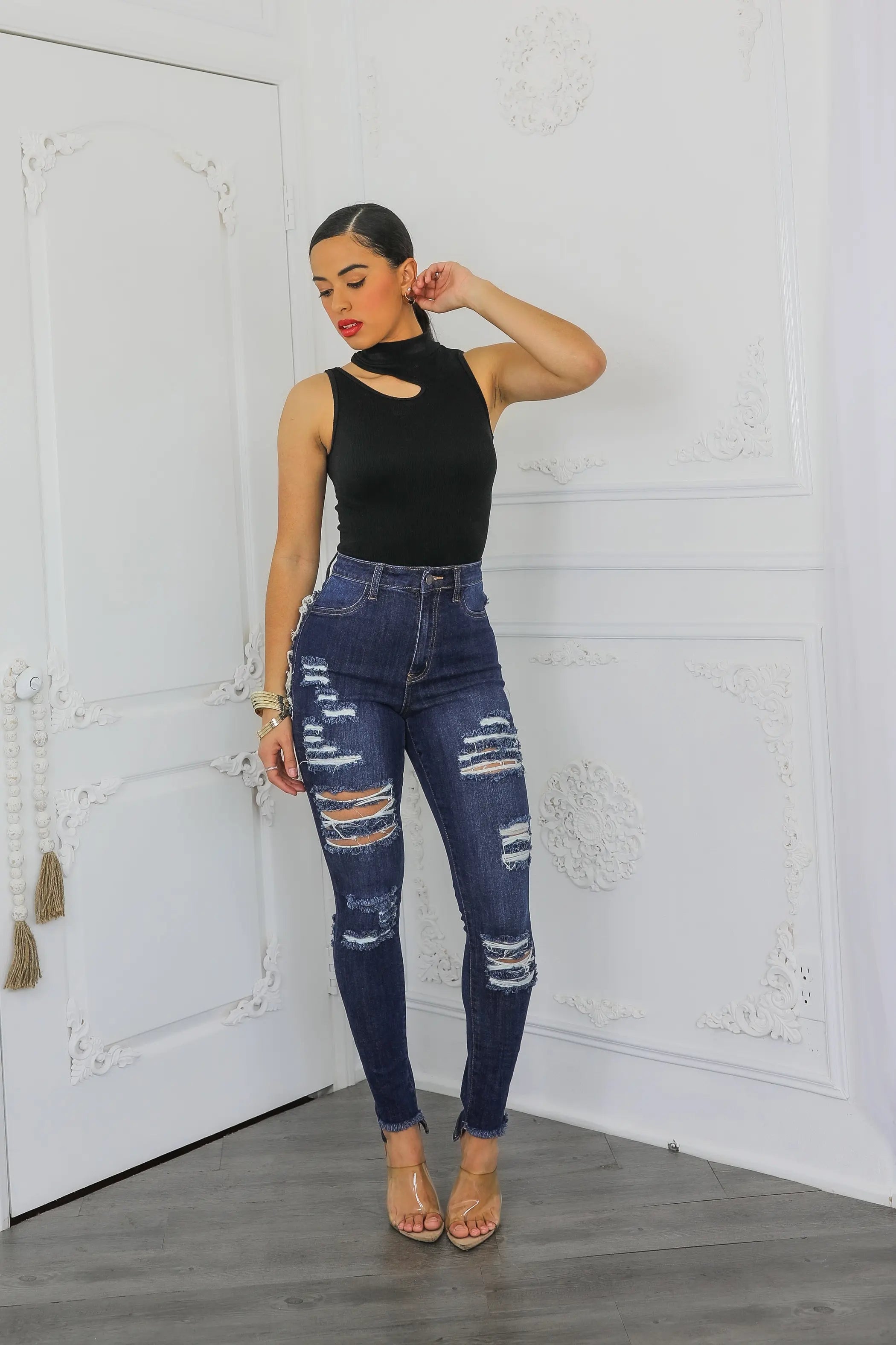 High Rise Distressed Skinny Jeans SurelyMine