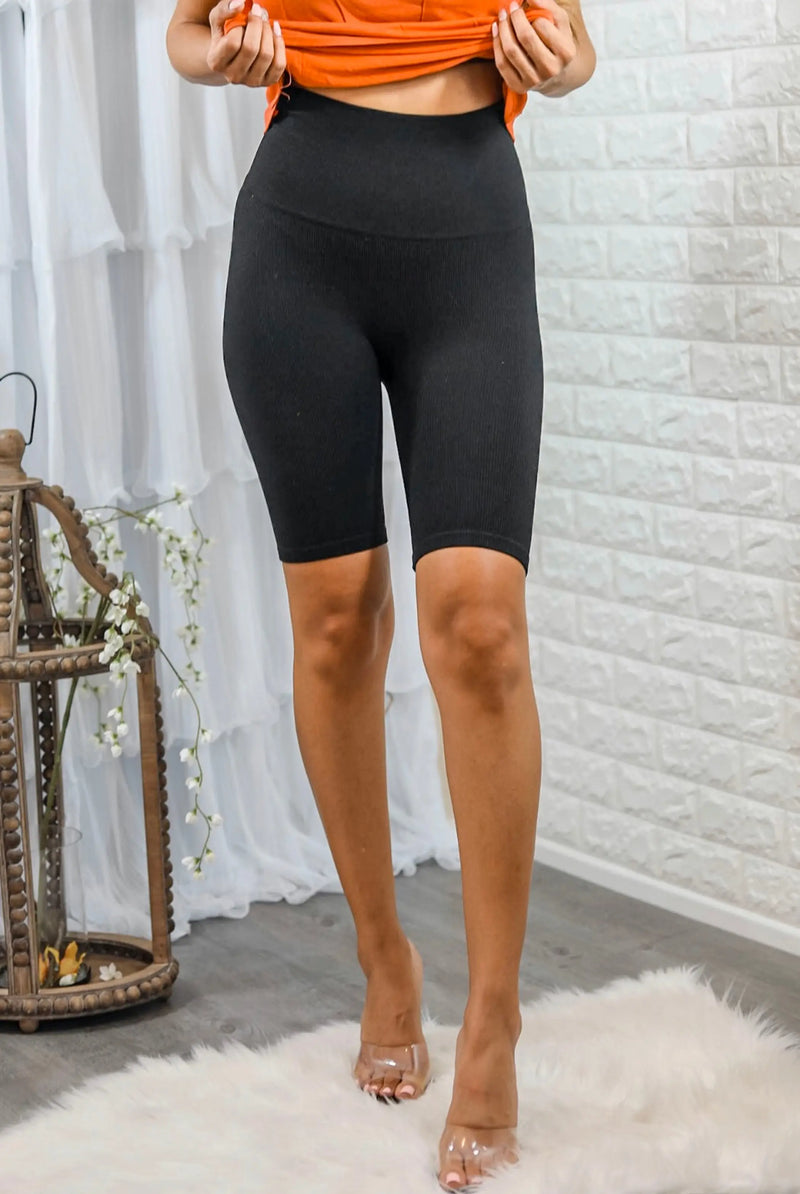 High Waisted Tummy Control Ribbed Biker Shorts SurelyMine