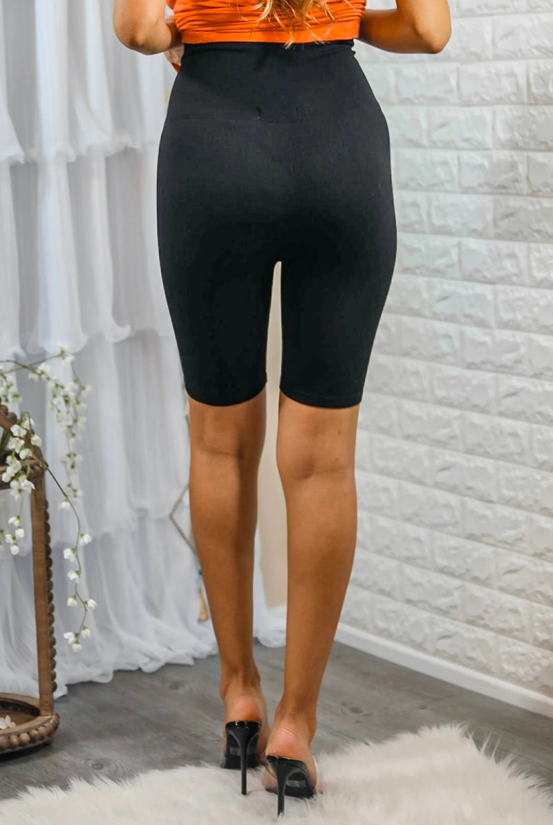 High Waisted Tummy Control Ribbed Biker Shorts SurelyMine