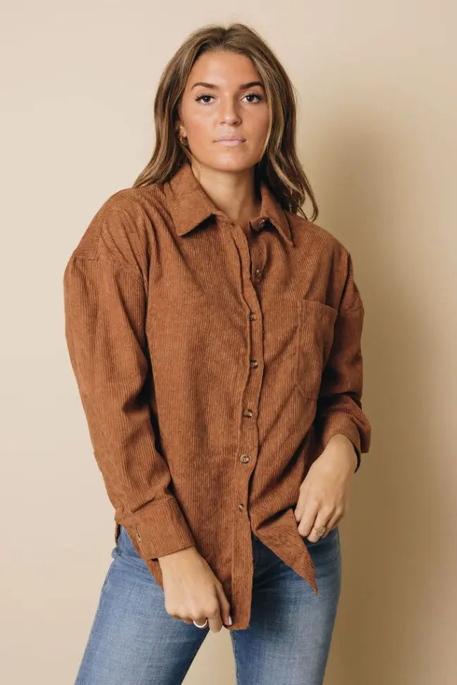 Hippen Corduroy Button Down Top Stay Warm in Style