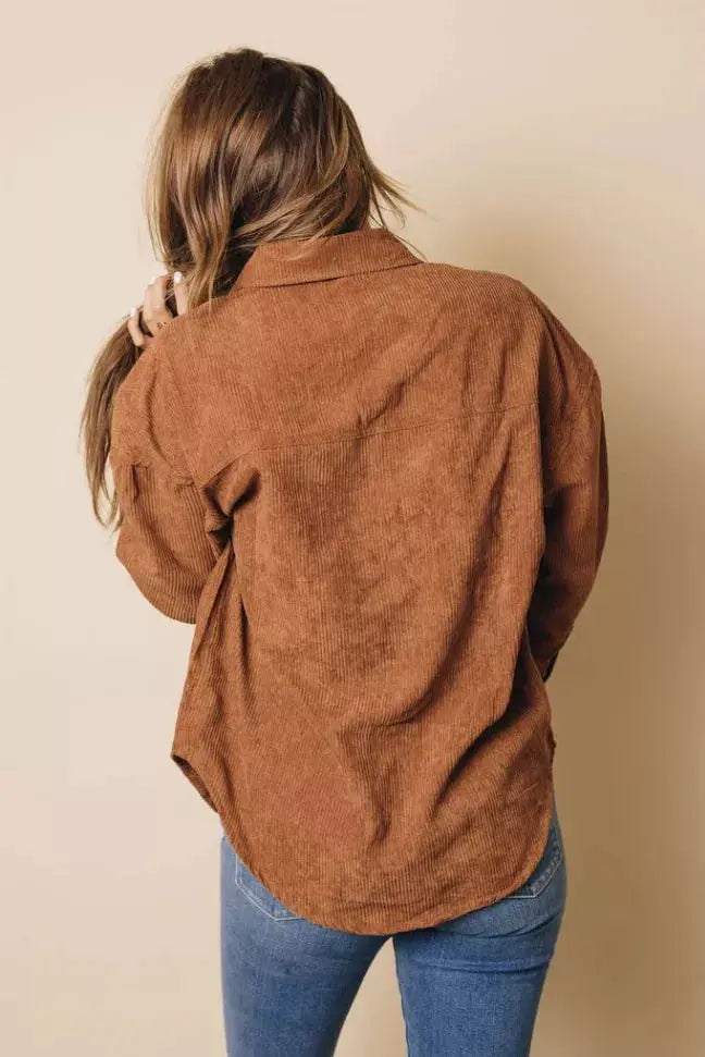 Hippen Corduroy Button Down Top Stay Warm in Style