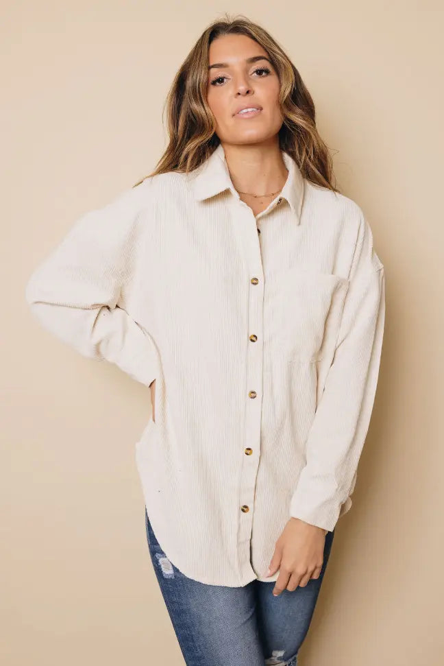 Hippen Corduroy Button Down Top Stay Warm in Style