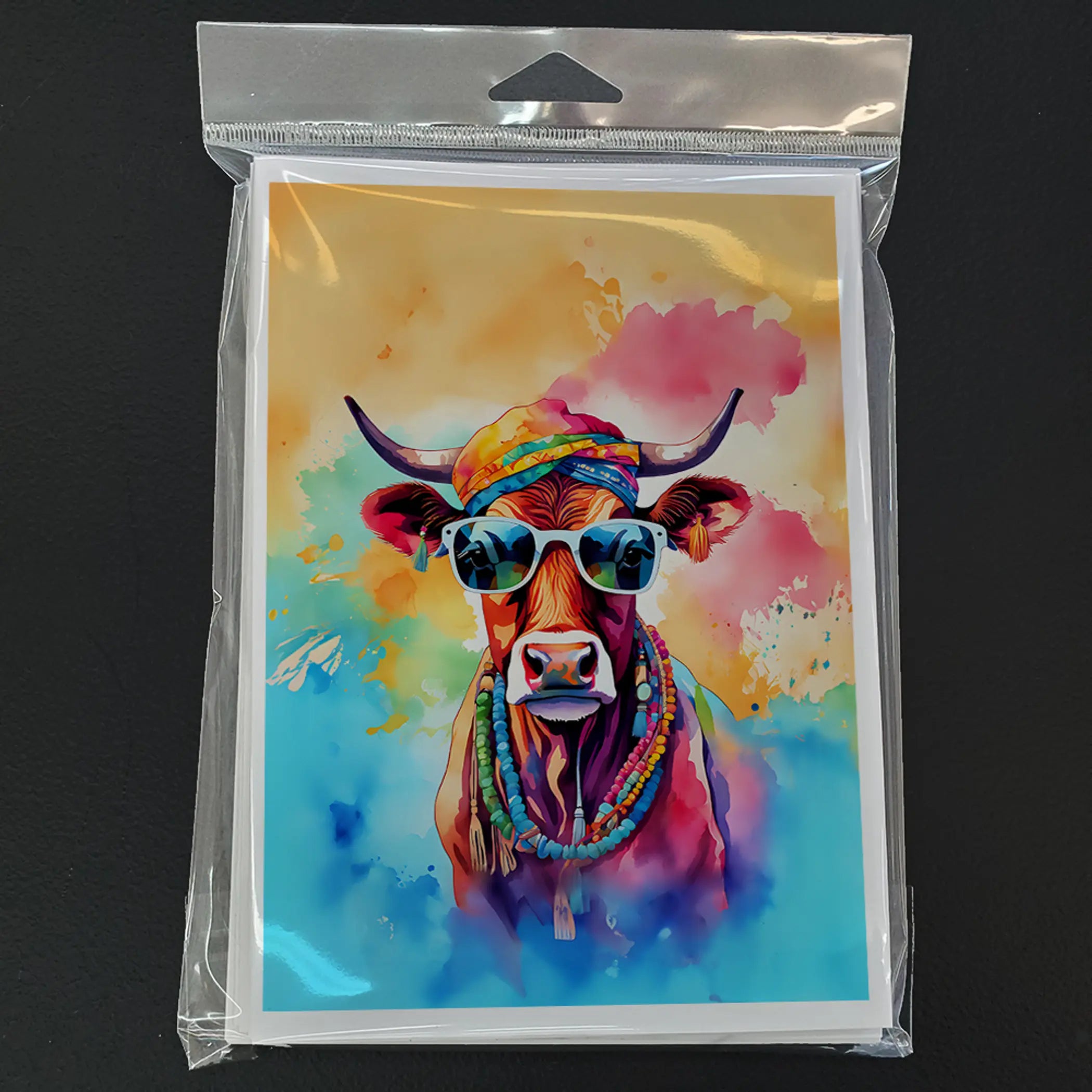 Hippie Animal Cow Greeting Cards Pack of 8 Caroline's Treasures
