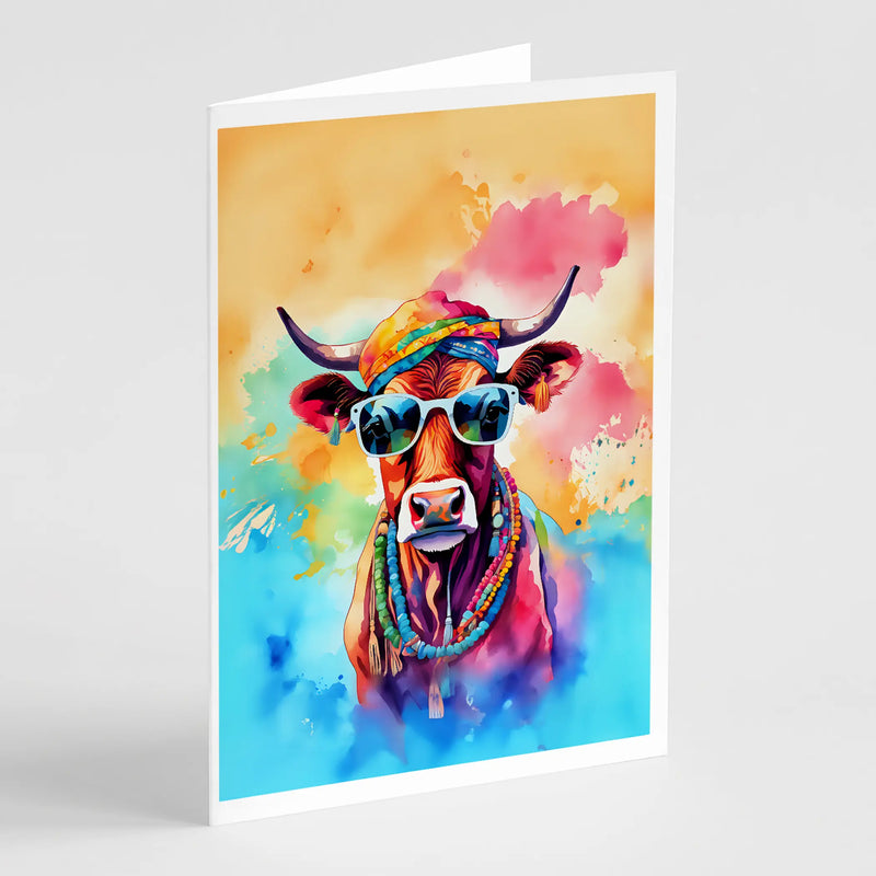 Hippie Animal Cow Greeting Cards Pack of 8 Caroline's Treasures