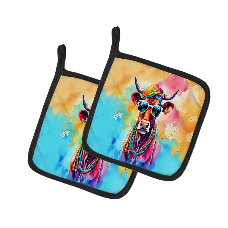 Hippie Animal Cow Pair of Pot Holders Caroline's Treasures