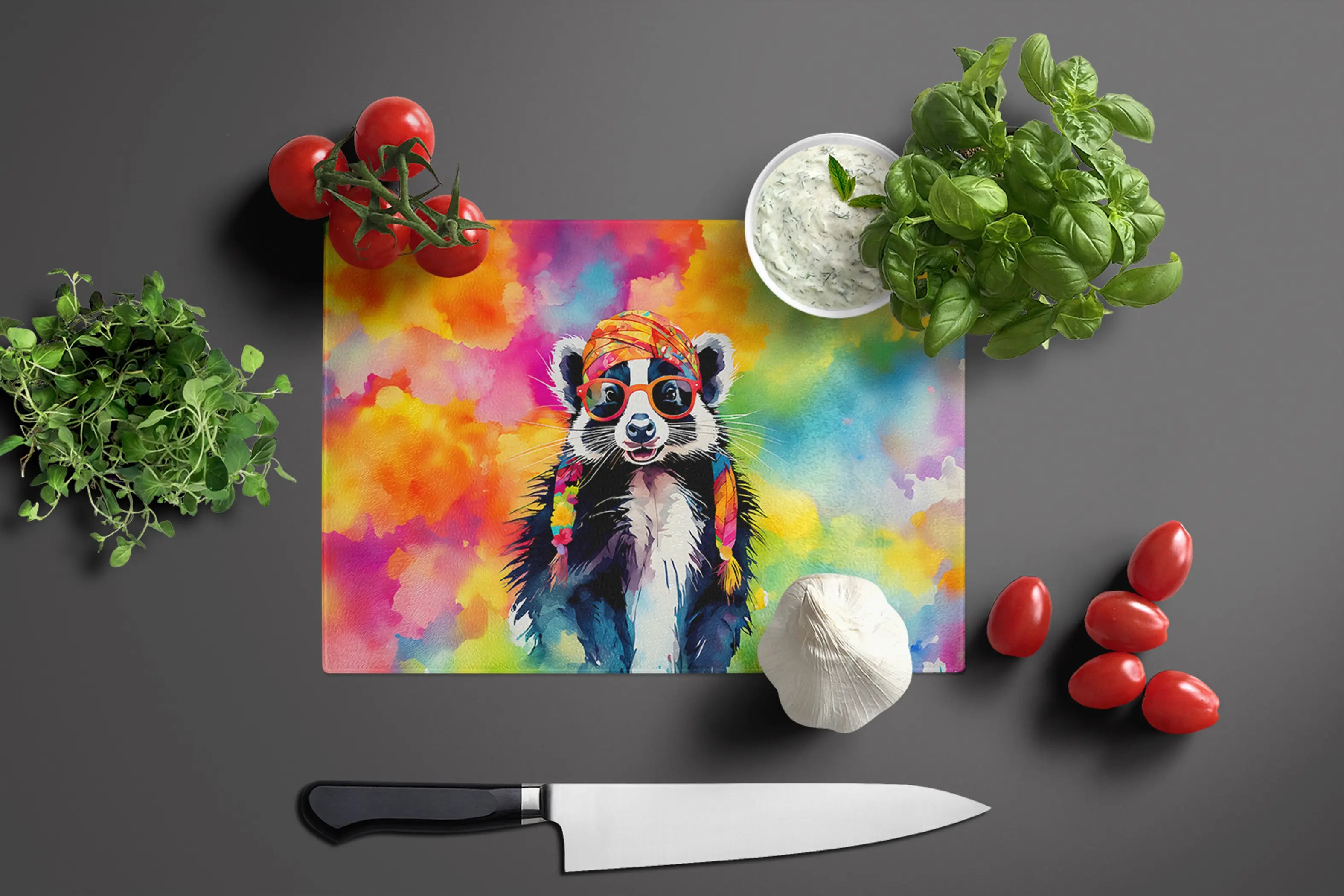 Hippie Animal Skunk Glass Cutting Board Caroline's Treasures