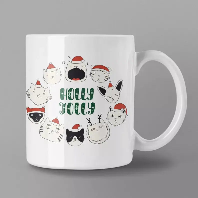 Holly Jolly Cat Wreath Coffee Mug Black Cat Bazaar