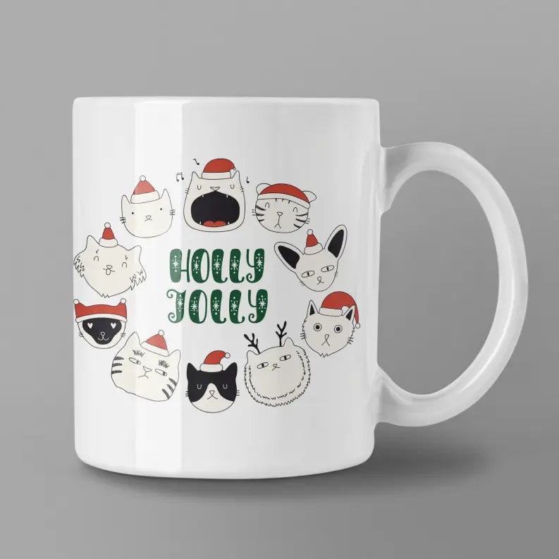 Holly Jolly Cat Wreath Coffee Mug Black Cat Bazaar