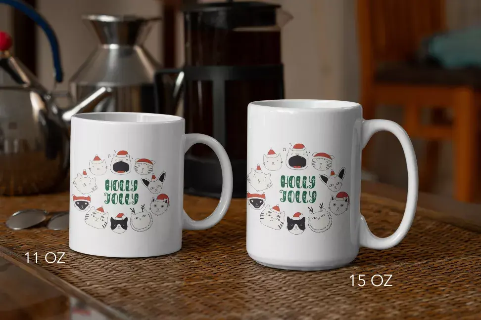 Holly Jolly Cat Wreath Coffee Mug Black Cat Bazaar