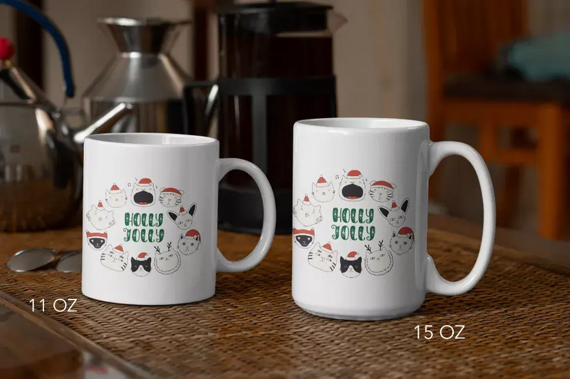 Holly Jolly Cat Wreath Coffee Mug Black Cat Bazaar