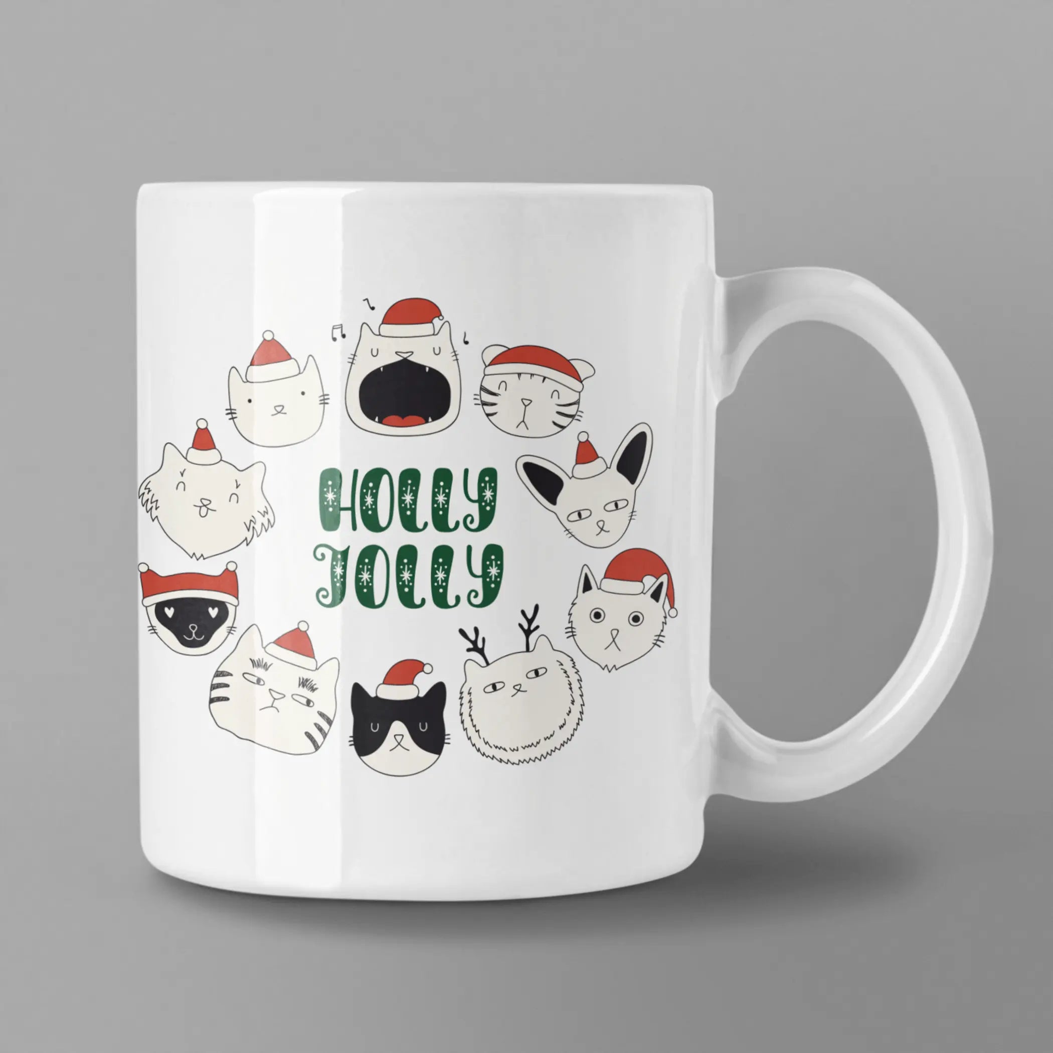 Holly Jolly Cat Wreath Coffee Mug Black Cat Bazaar