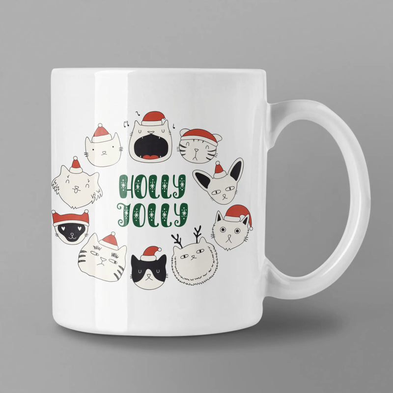 Holly Jolly Cat Wreath Coffee Mug Black Cat Bazaar