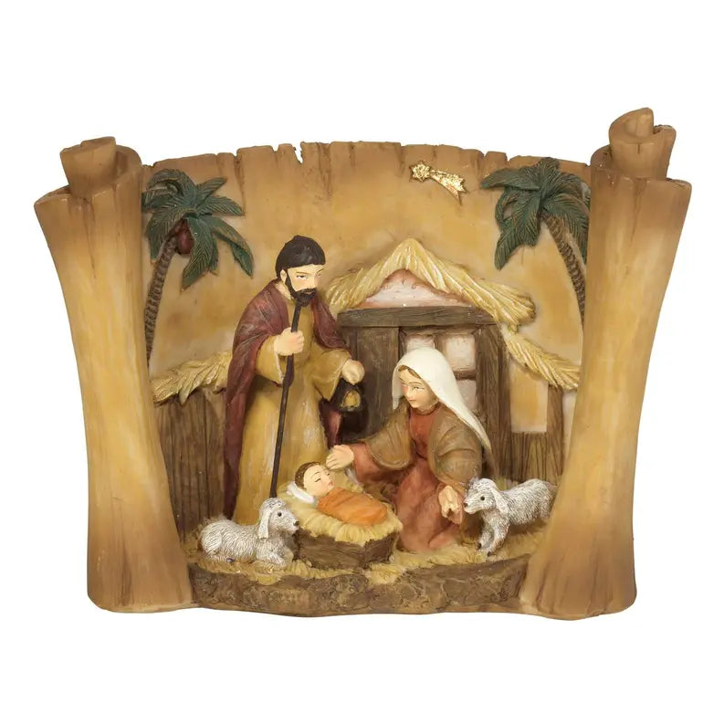 Holy Family In Creche On Scroll Dicksons Inc