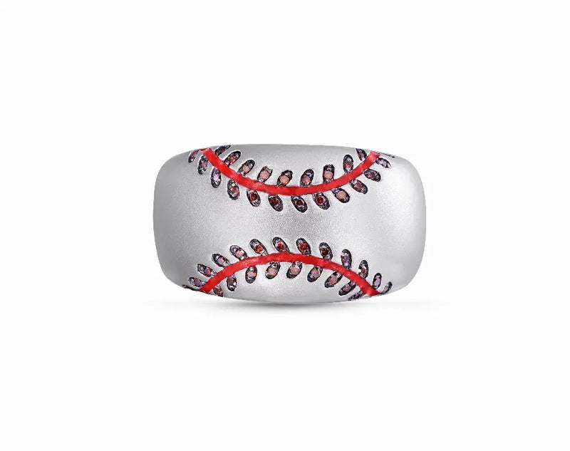Home Run Baseball Sterling Silver Red Diamond & Enamel Band Ring Luv My Jewelry