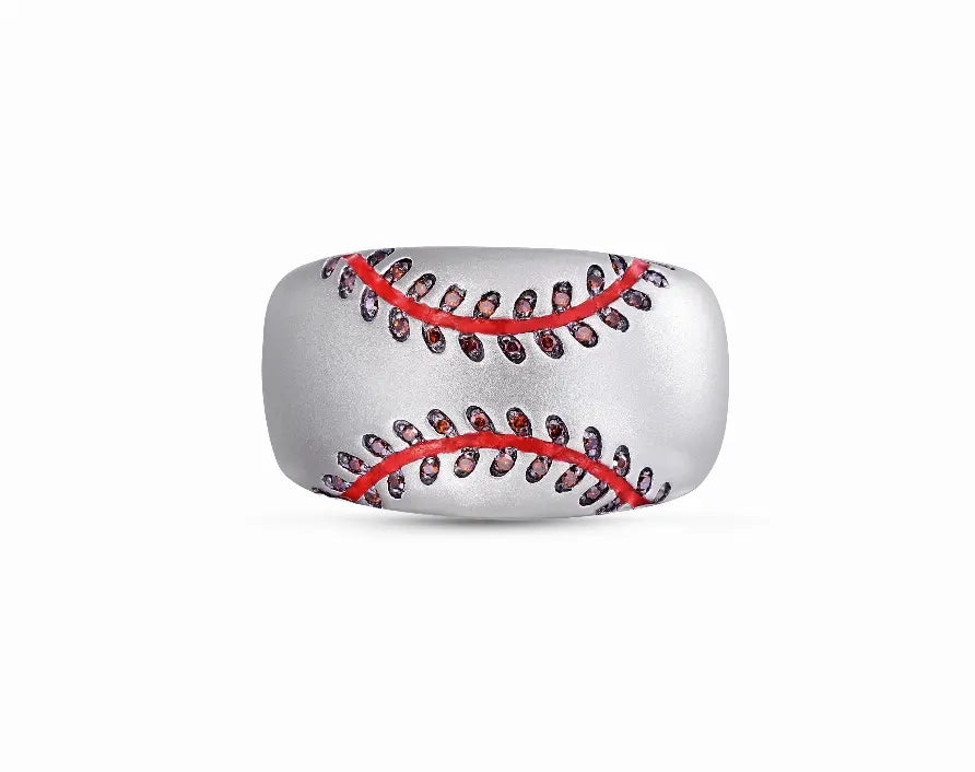 Home Run Baseball Sterling Silver Red Diamond & Enamel Band Ring Luv My Jewelry