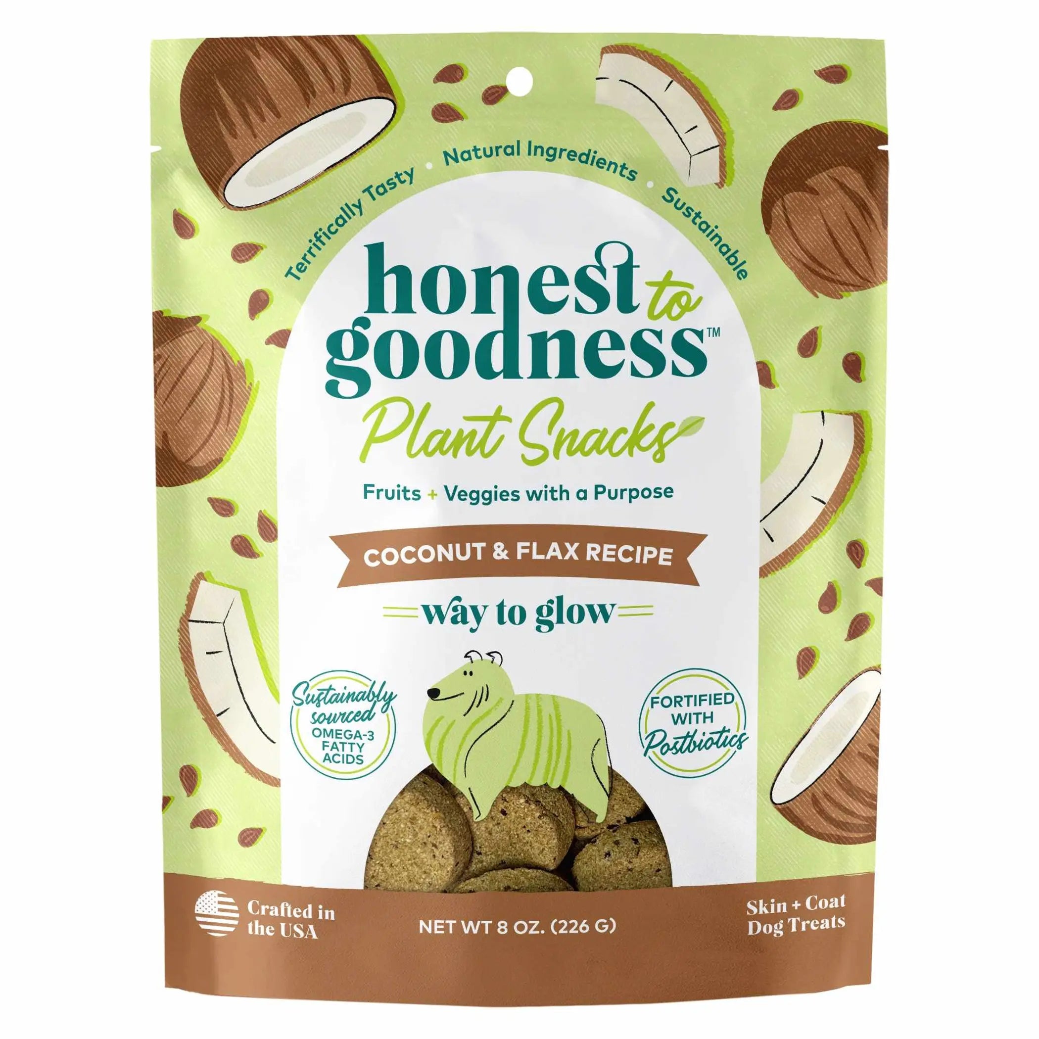 Honest To Goodness Plant Snacks Way to Glow Coconut & Flax Recipe Dog Treats 8oz Honest To Goodness
