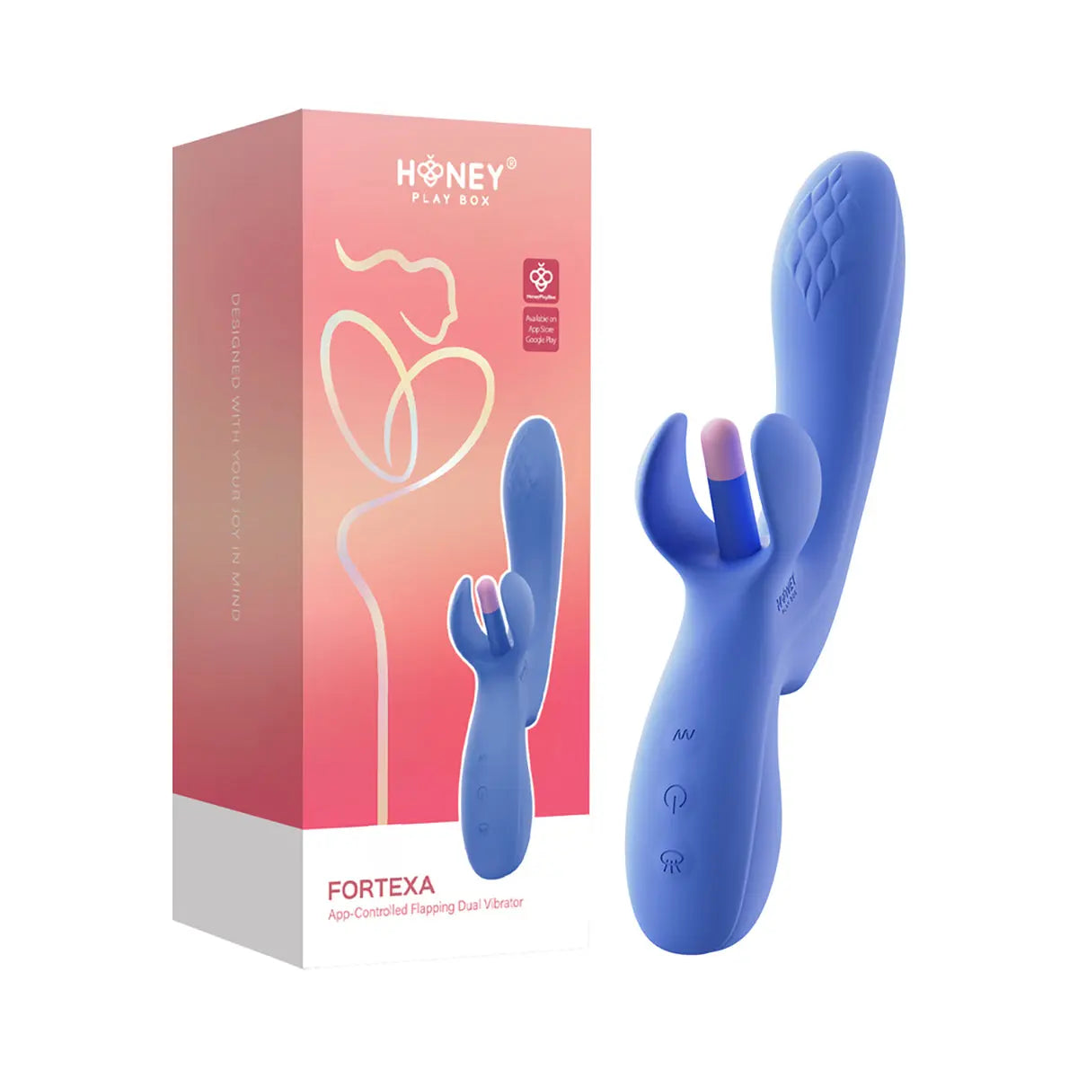 Honey Play Box Fortexa App-Controlled Kinky Finger Flapping Dual Stimulator Blue Honey Play Box