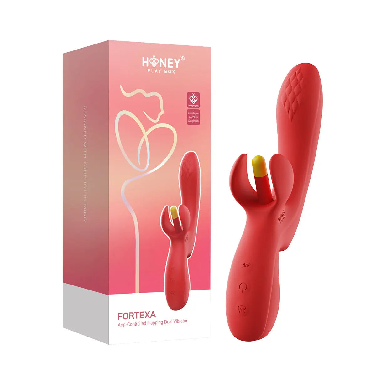 Honey Play Box Fortexa App-Controlled Kinky Finger Flapping Dual Stimulator Red Honey Play Box