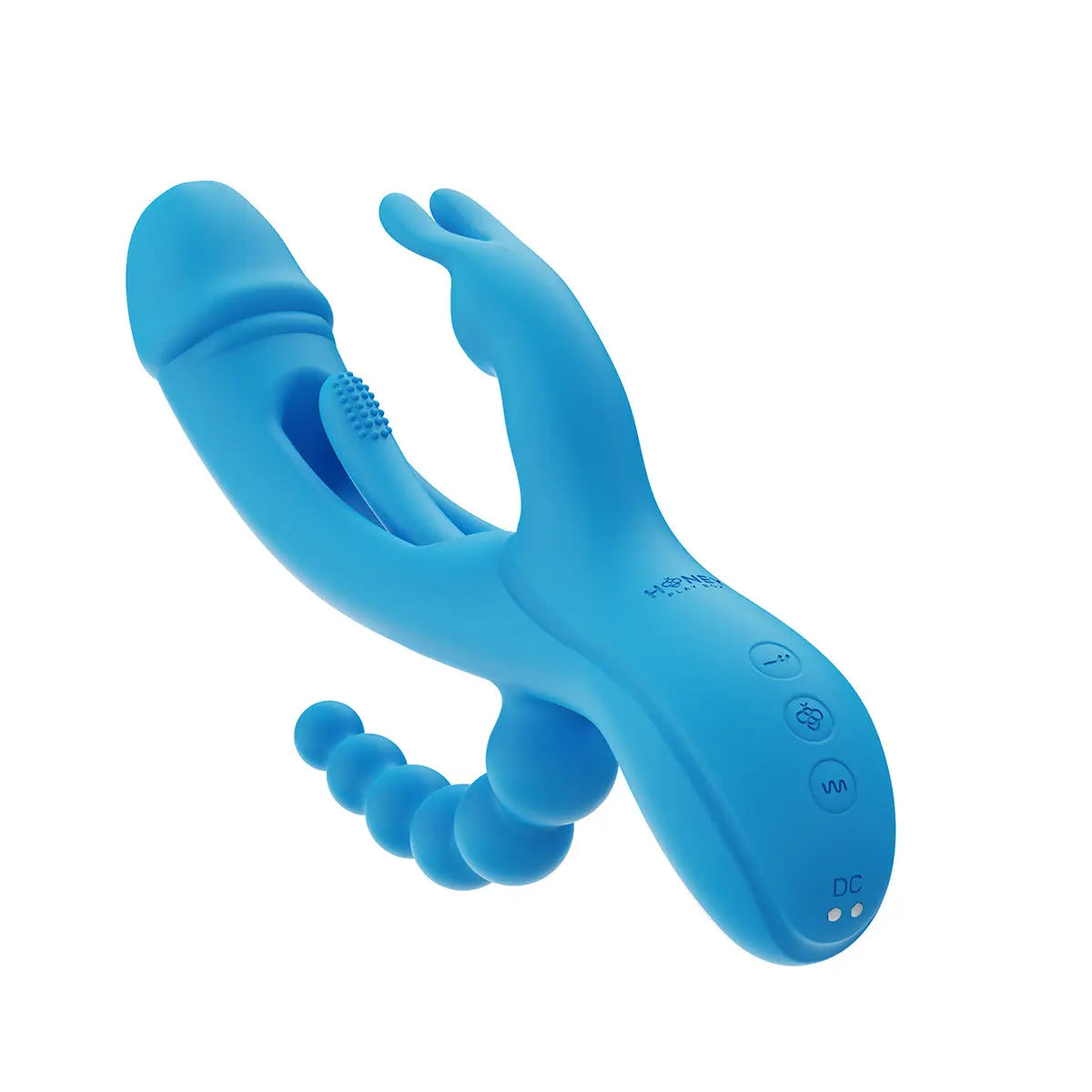 Honey Play Box Trilux Kinky Finger Rabbit Vibrator with Anal Beads Blue Honey Play Box