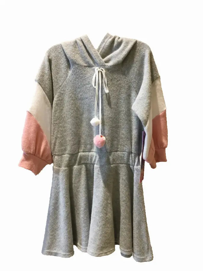 Hooded Hacci Color Block Dress Chevron Detail Little Mass