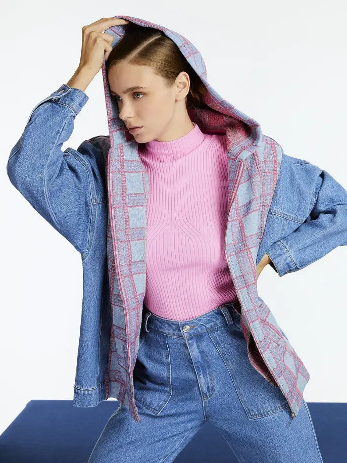 Hooded Plaid and Jean Jacket Monique Store