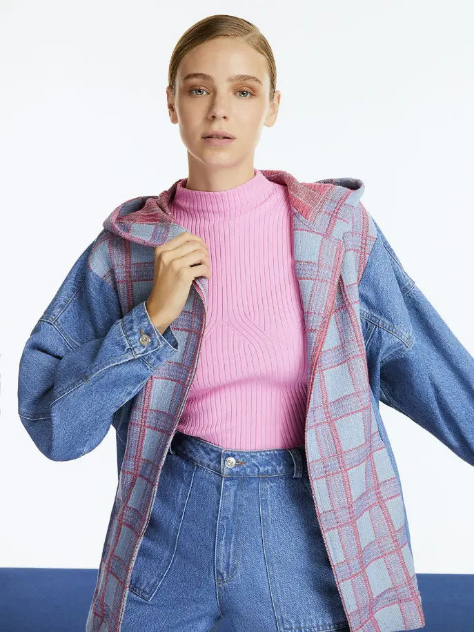 Hooded Plaid and Jean Jacket Monique Store