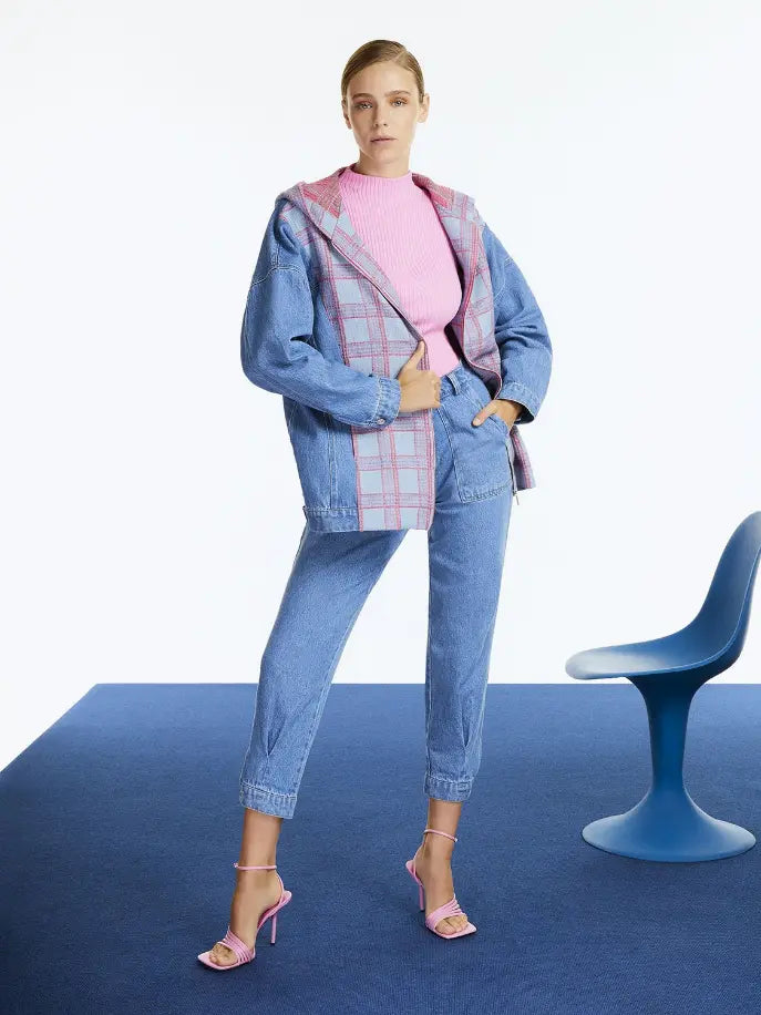 Hooded Plaid and Jean Jacket Monique Store