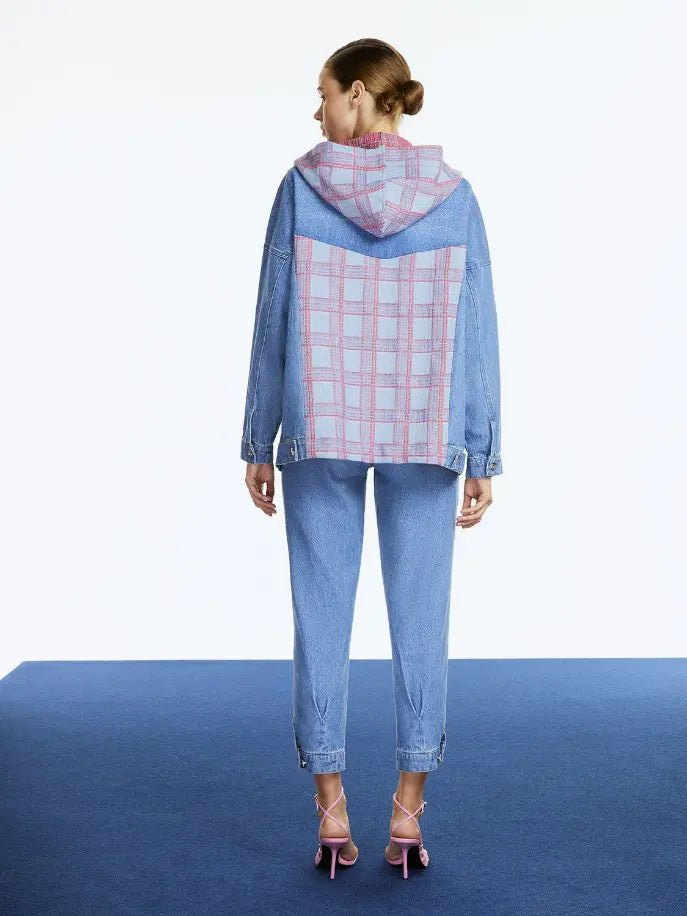 Hooded Plaid and Jean Jacket Monique Store