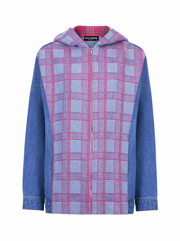 Hooded Plaid and Jean Jacket Monique Store