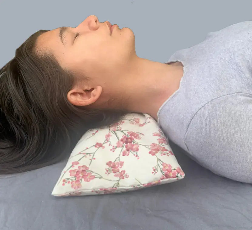 Hot Cherry Cervical/Rectangle Neck Pillow in Unbleached, Pre-washed, with Cherry Blossom Pillowcase Hot Cherry