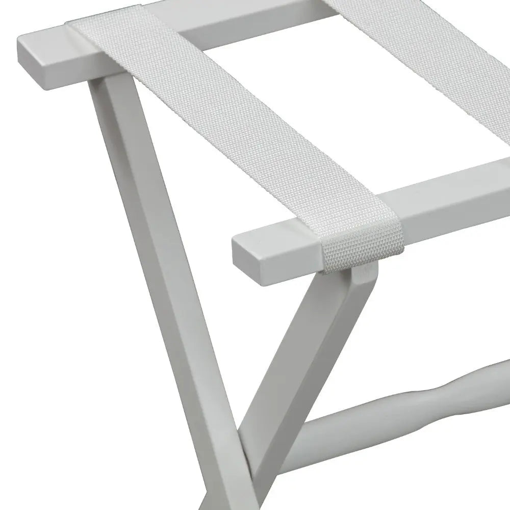 Hotel White Finish Wood Folding Luggage Rack With White Straps Homeroots Organization