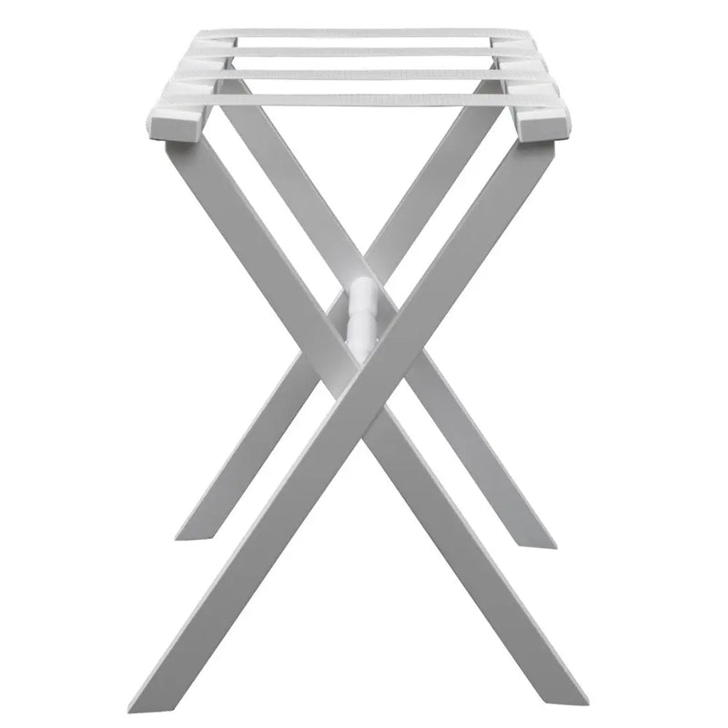 Hotel White Finish Wood Folding Luggage Rack With White Straps Homeroots Organization