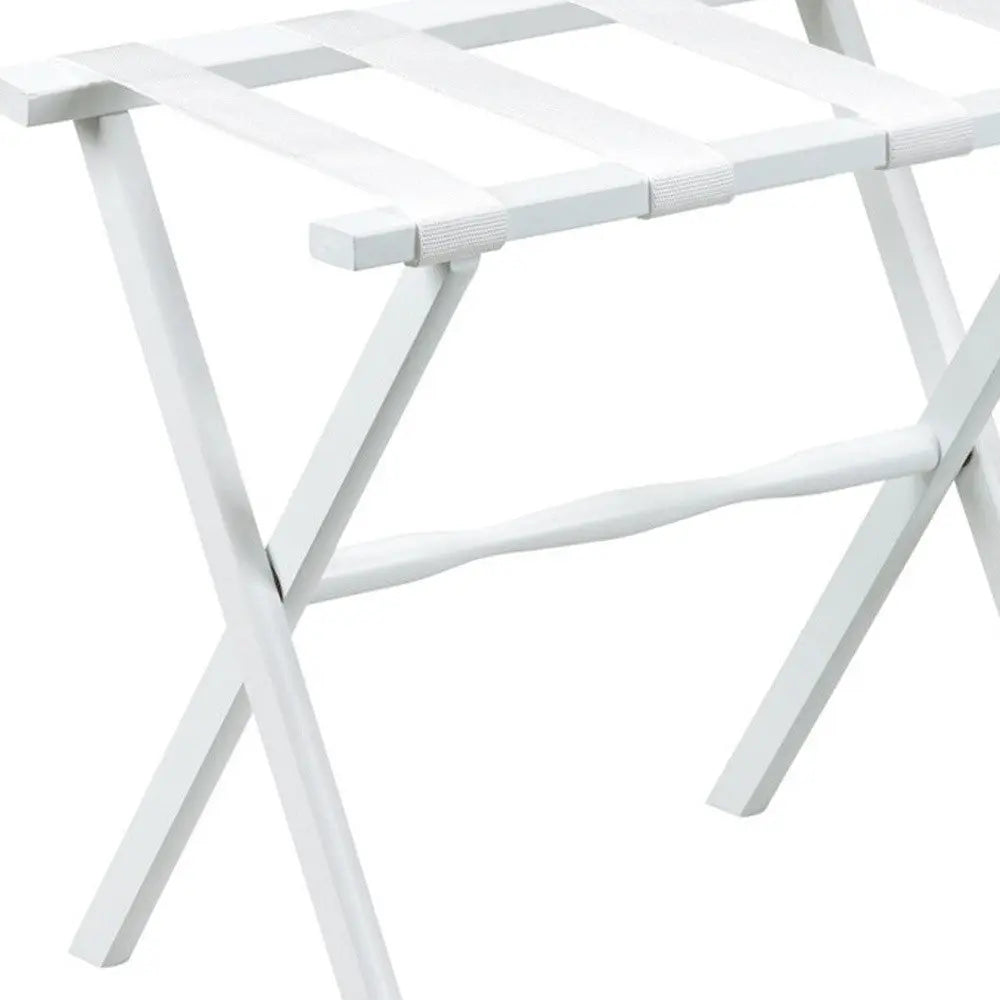 Hotel White Finish Wood Folding Luggage Rack With White Straps Homeroots Organization
