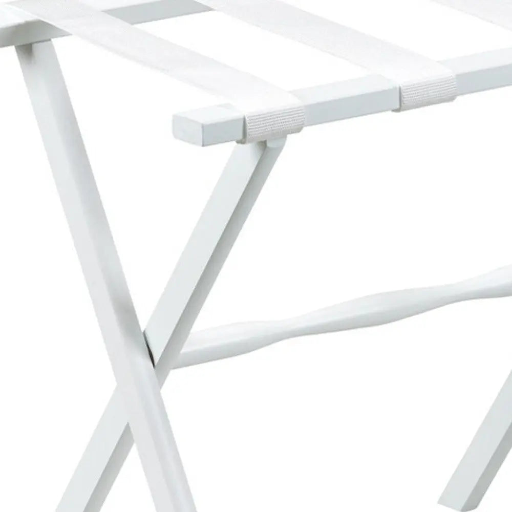 Hotel White Finish Wood Folding Luggage Rack With White Straps Homeroots Organization
