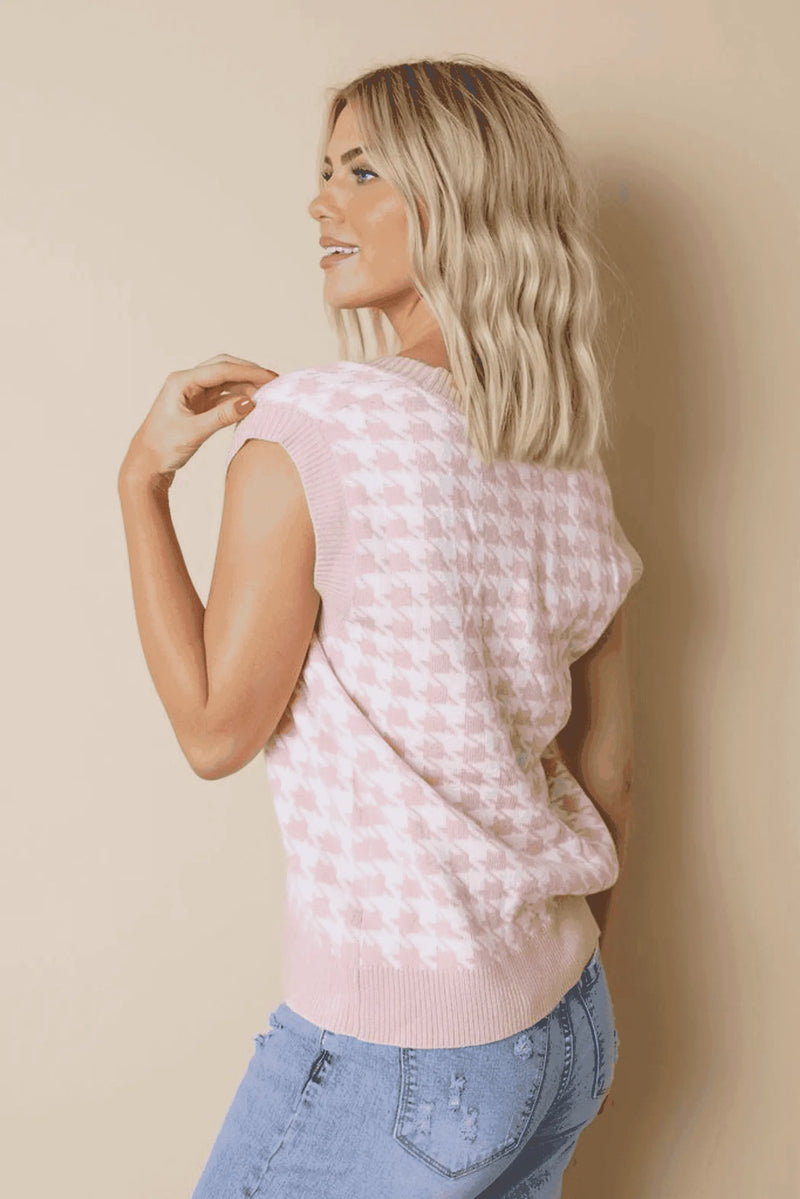 Houndstooth Vest Cardigan Stay Warm in Style