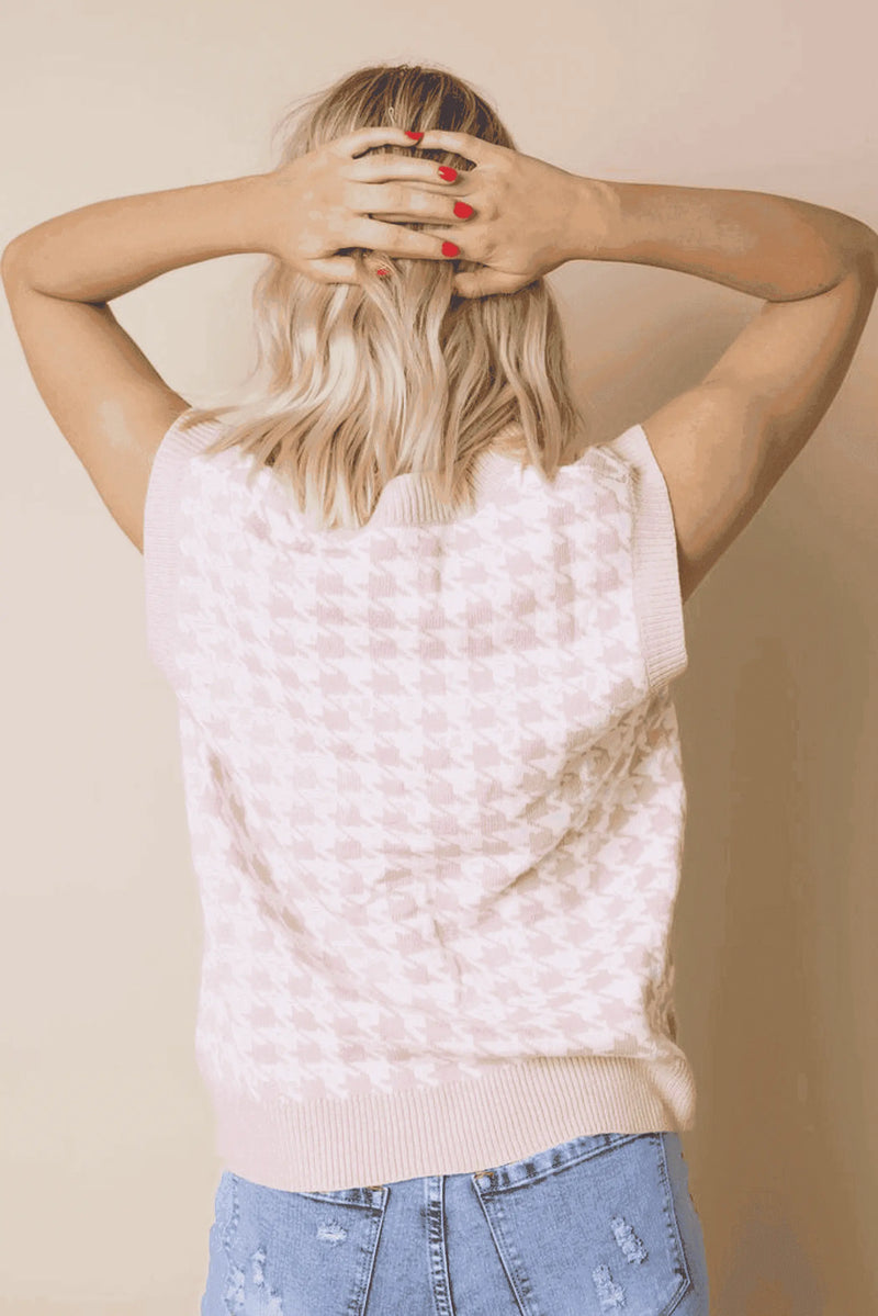 Houndstooth Vest Cardigan Stay Warm in Style