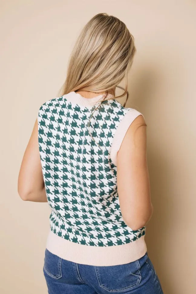 Houndstooth Vest Cardigan Stay Warm in Style