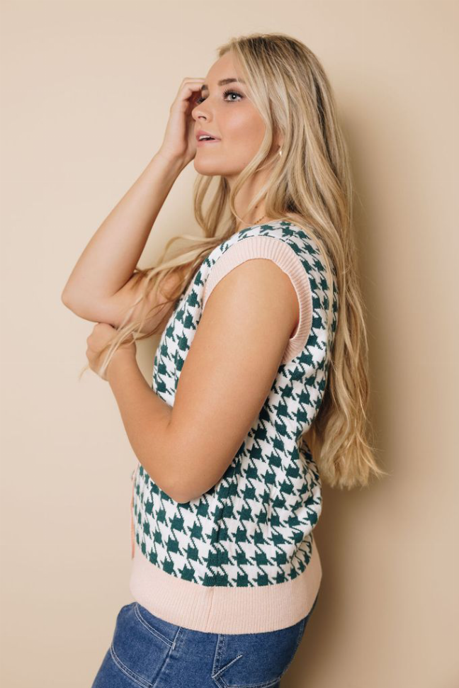Houndstooth Vest Cardigan Stay Warm in Style