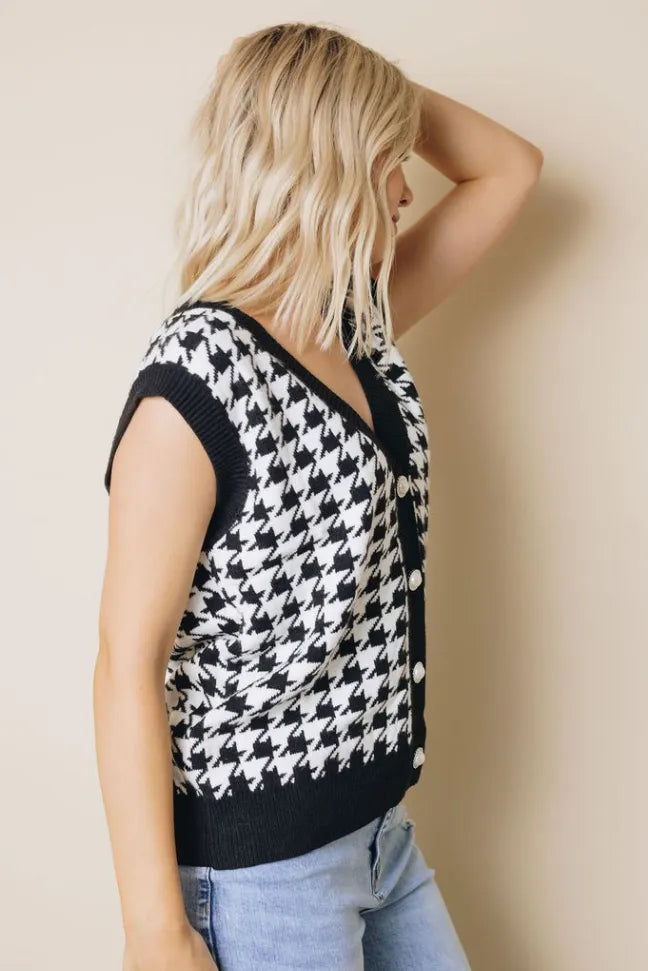 Houndstooth Vest Cardigan Stay Warm in Style